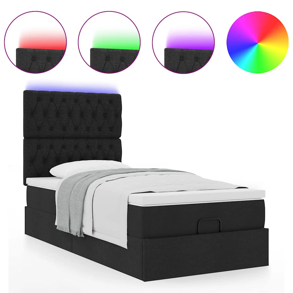 Ottoman bed met matras en LED's 90x200cm stof zwart