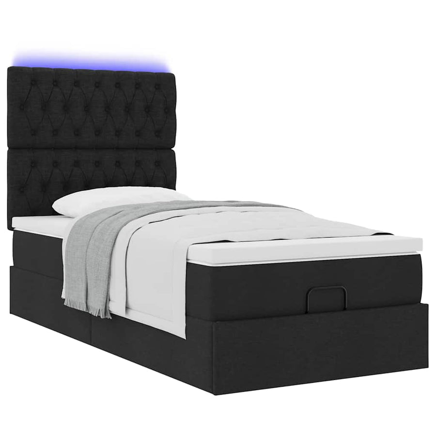 Ottoman bed met matras en LED's 90x200cm stof zwart
