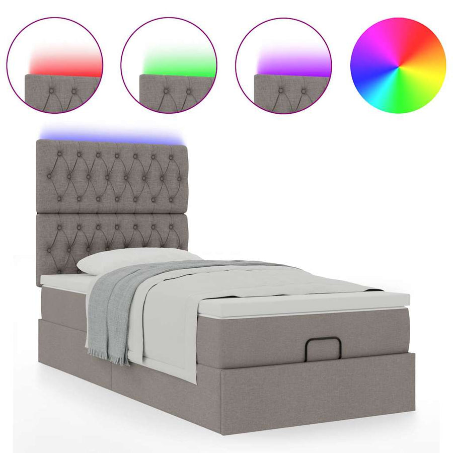 Ottoman bed met matras en LED's 90x200cm stof taupe