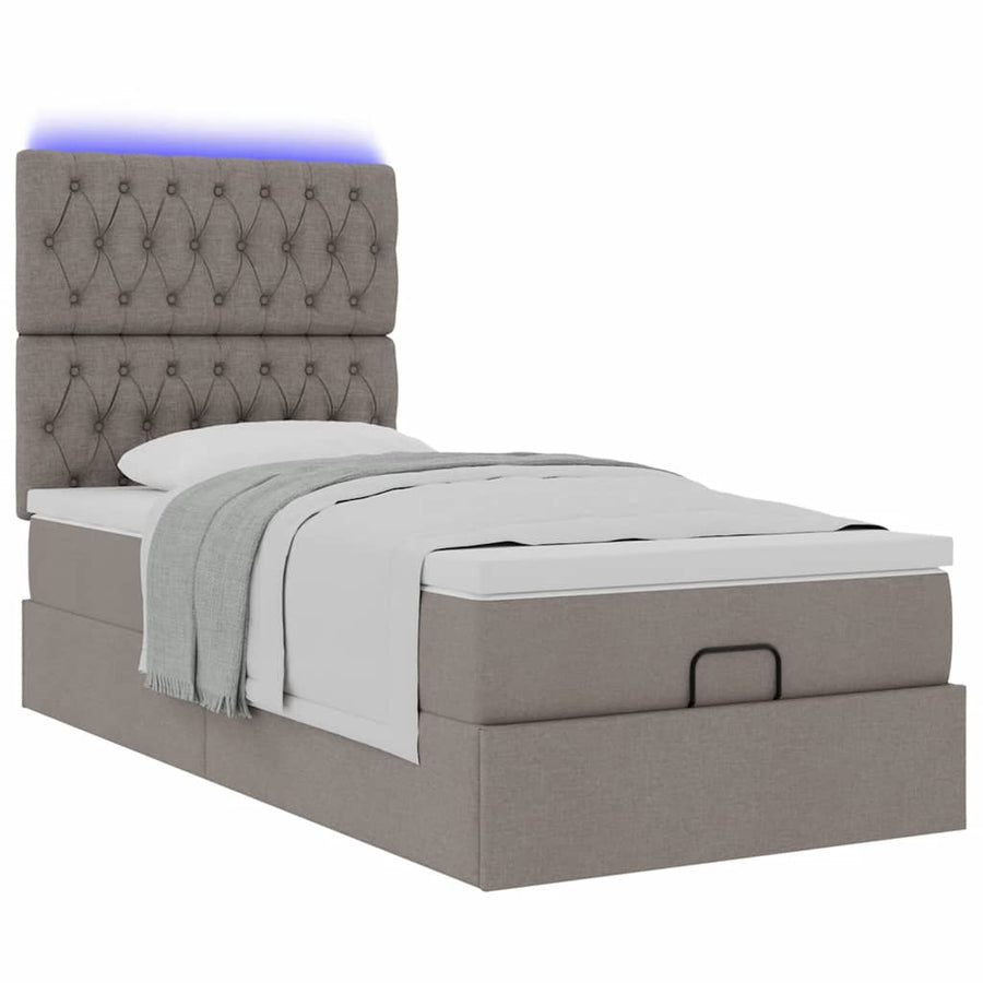 Ottoman bed met matras en LED's 90x200cm stof taupe