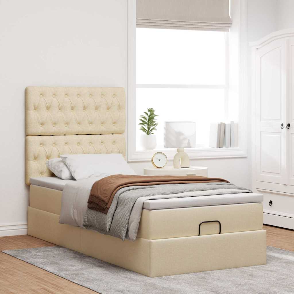 Ottoman bed met matras en LED's 90x200cm stof crèmekleurig