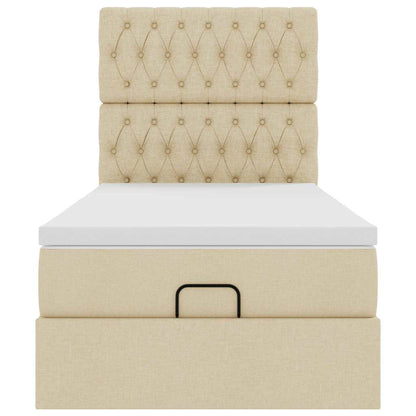 Ottoman bed met matras en LED's 90x200cm stof crèmekleurig