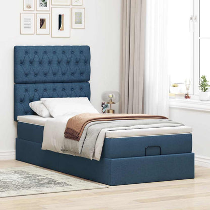 Ottoman bed met matras en LED's 90x200cm stof blauw
