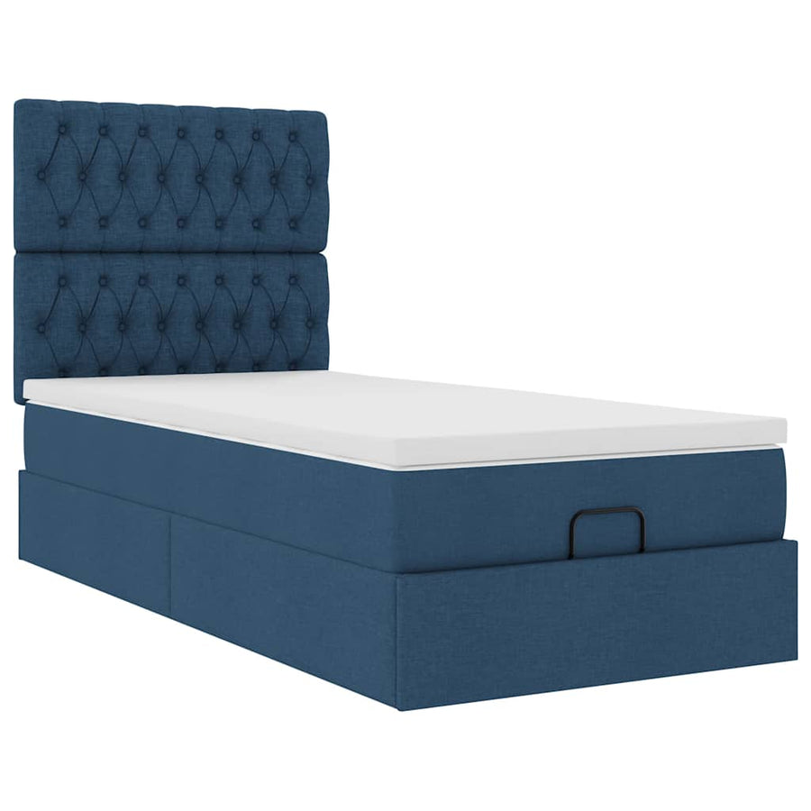Ottoman bed met matras en LED's 90x200cm stof blauw