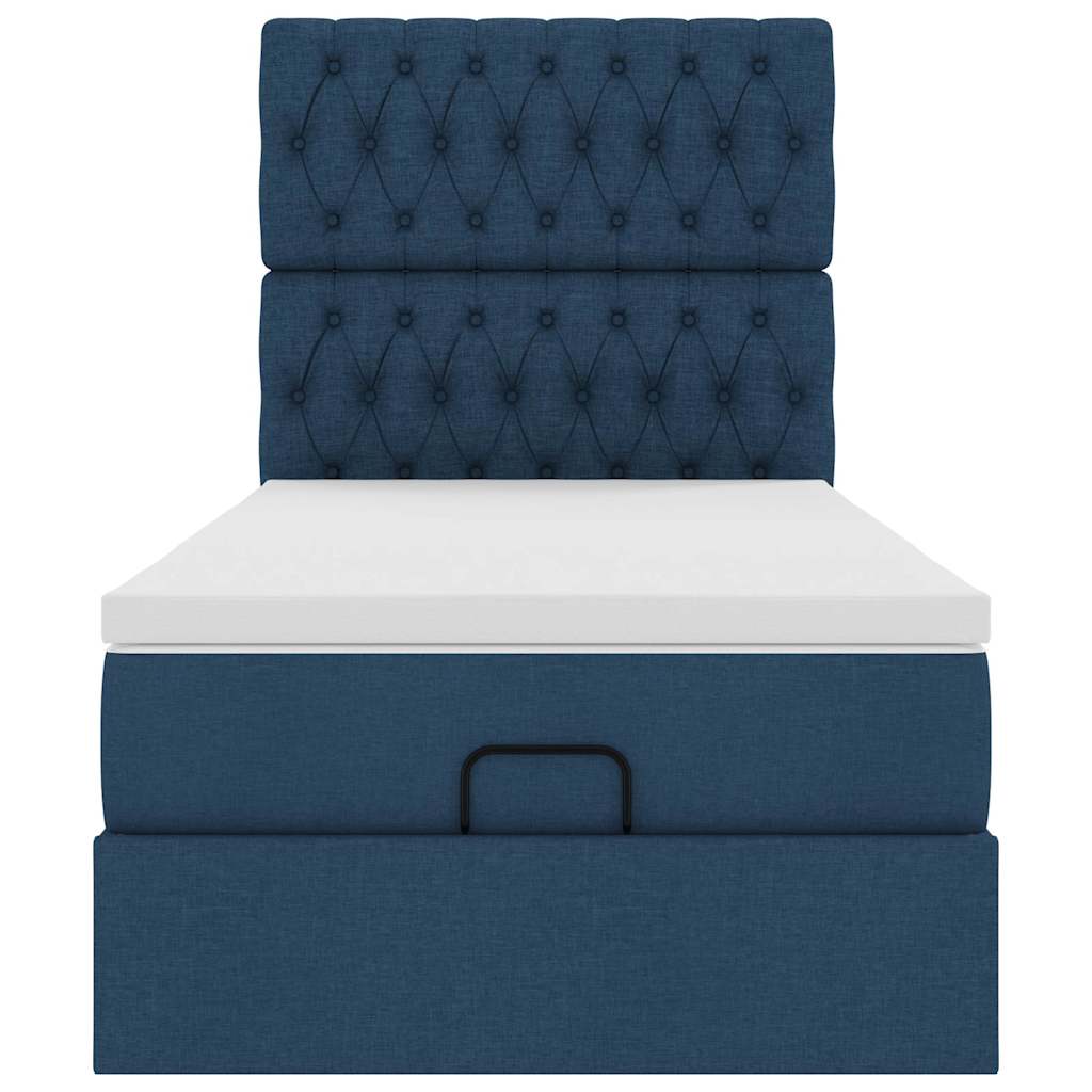 Ottoman bed met matras en LED's 90x200cm stof blauw
