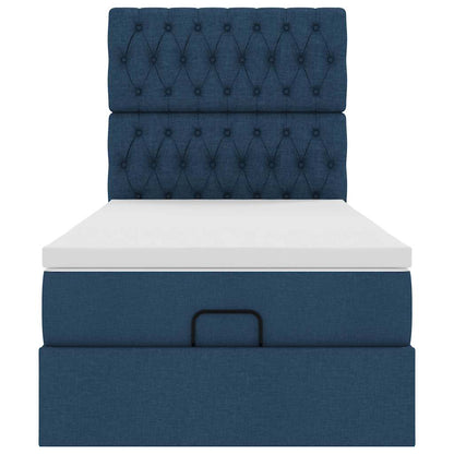 Ottoman bed met matras en LED's 90x200cm stof blauw
