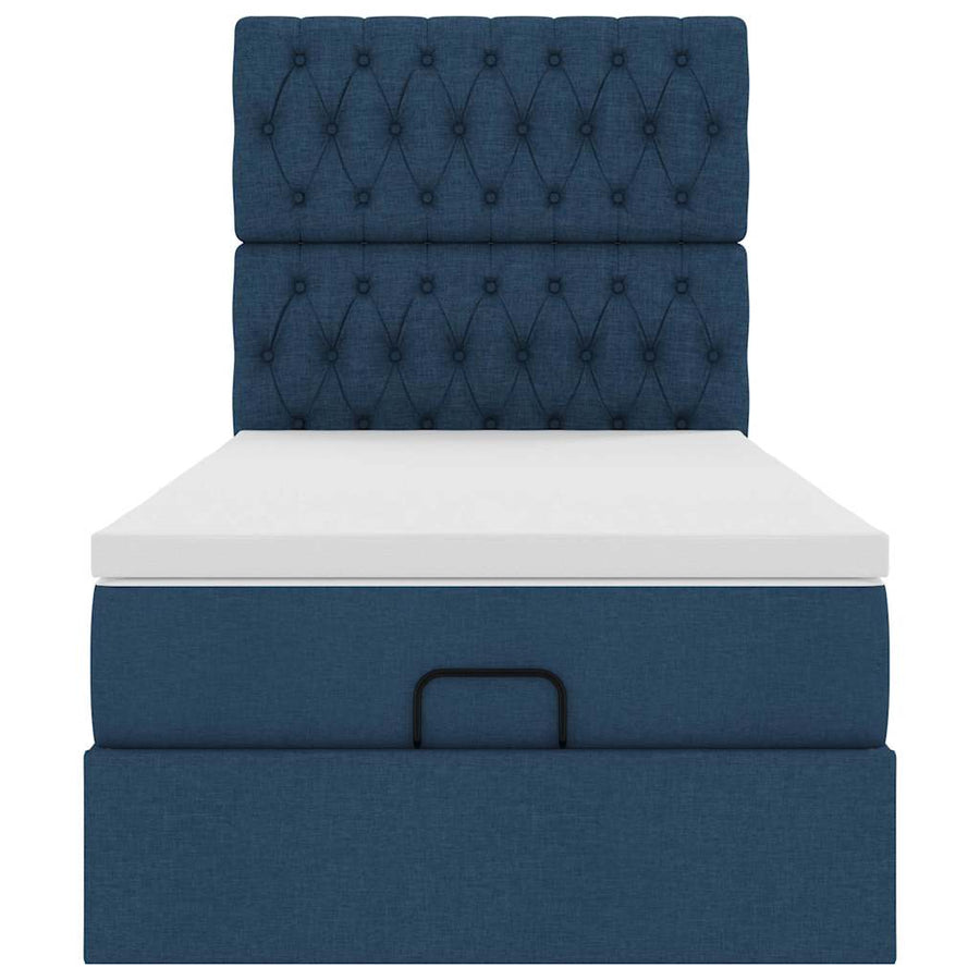 Ottoman bed met matras en LED's 90x200cm stof blauw