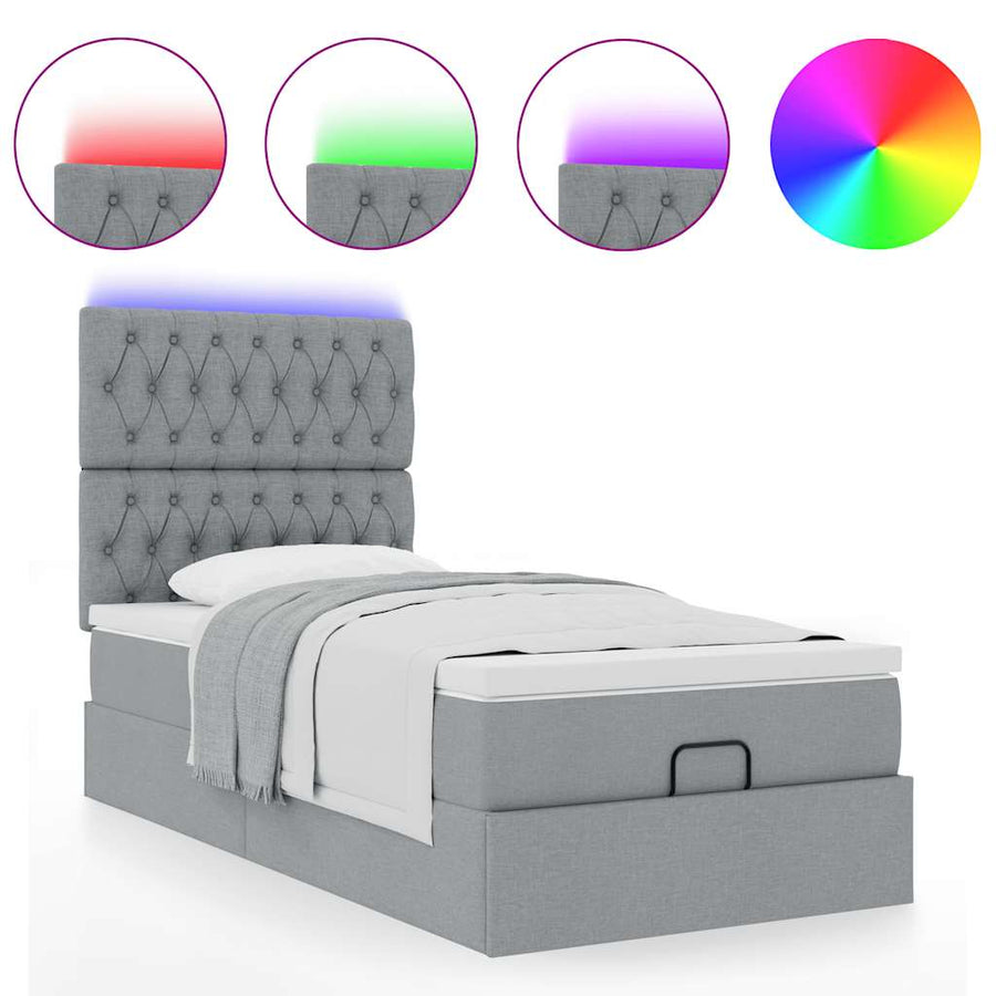 Ottoman bed met matras en LED's 100x200cm stof lichtgrijs
