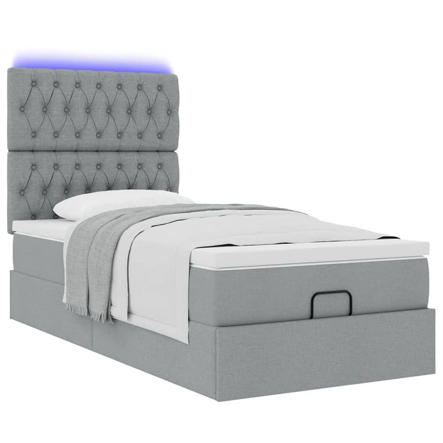 Ottoman bed met matras en LED's 100x200cm stof lichtgrijs