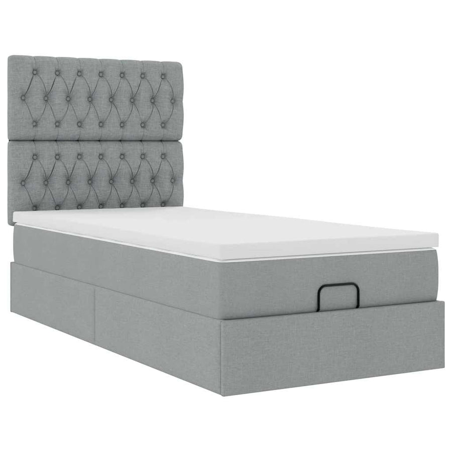 Ottoman bed met matras en LED's 100x200cm stof lichtgrijs