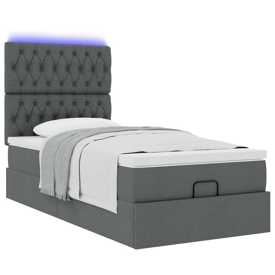 Ottoman bed met matras en LED's 100x200cm stof donkergrijs