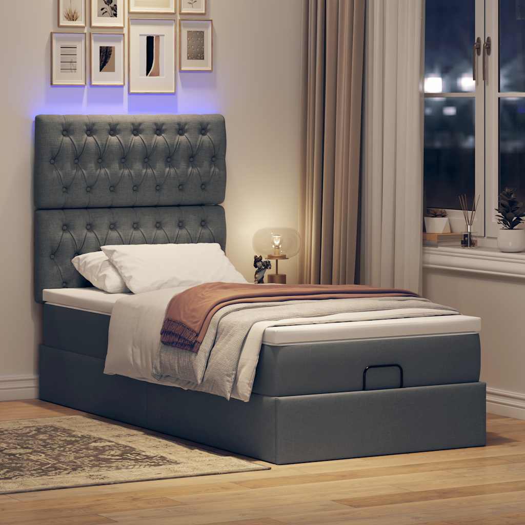 Ottoman bed met matras en LED's 100x200cm stof donkergrijs