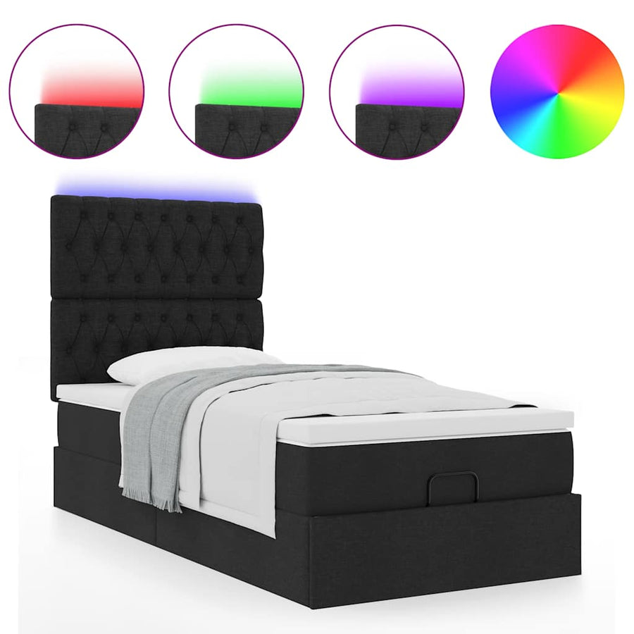 Ottoman bed met matras en LED's 100x200cm stof zwart