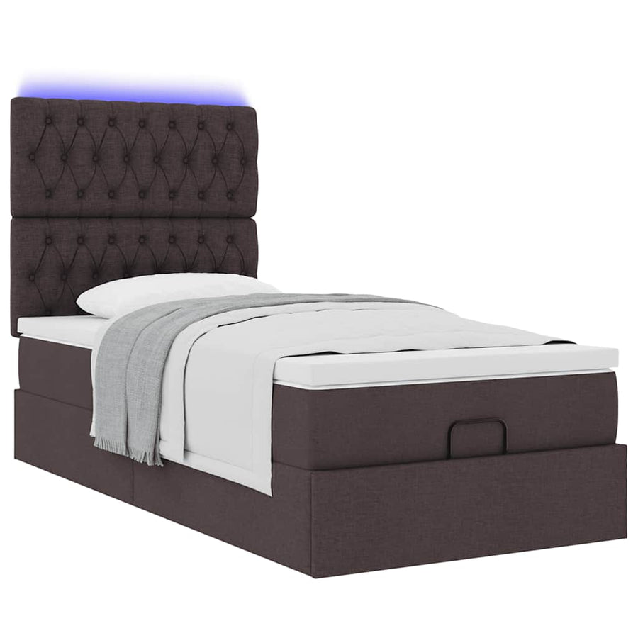Ottoman bed met matras en LED's 100x200cm stof donkerbruin