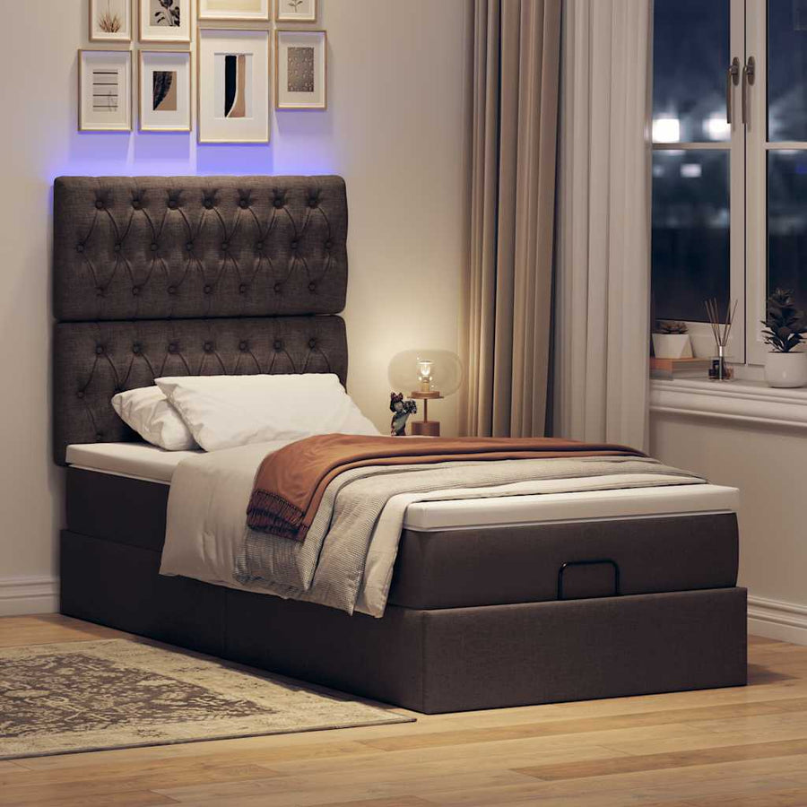 Ottoman bed met matras en LED's 100x200cm stof donkerbruin