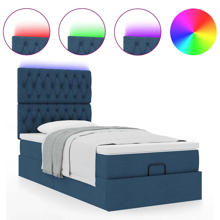 Ottoman bed met matras en LED's 100x200cm stof blauw