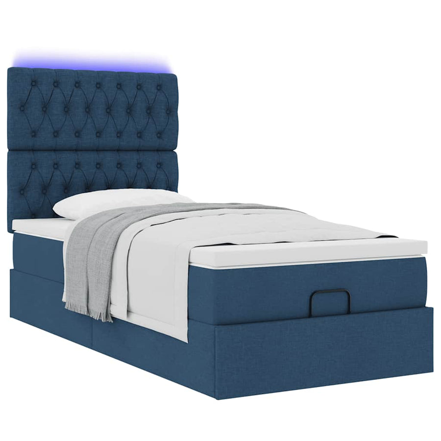 Ottoman bed met matras en LED's 100x200cm stof blauw