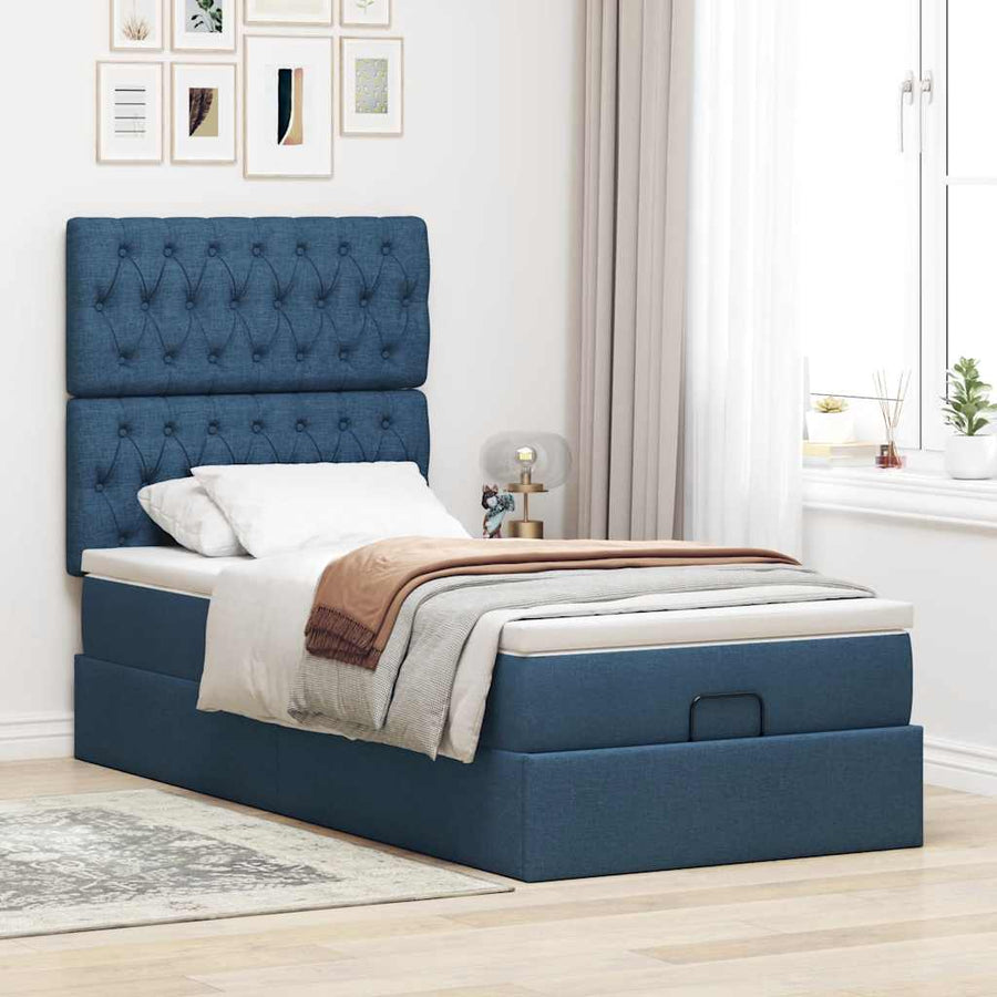 Ottoman bed met matras en LED's 100x200cm stof blauw