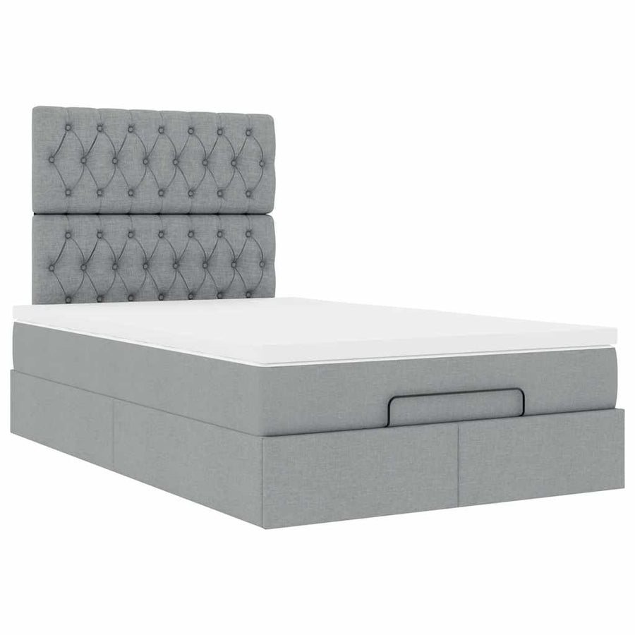 Ottoman bed met matras en LED's 120x190 cm stof lichtgrijs