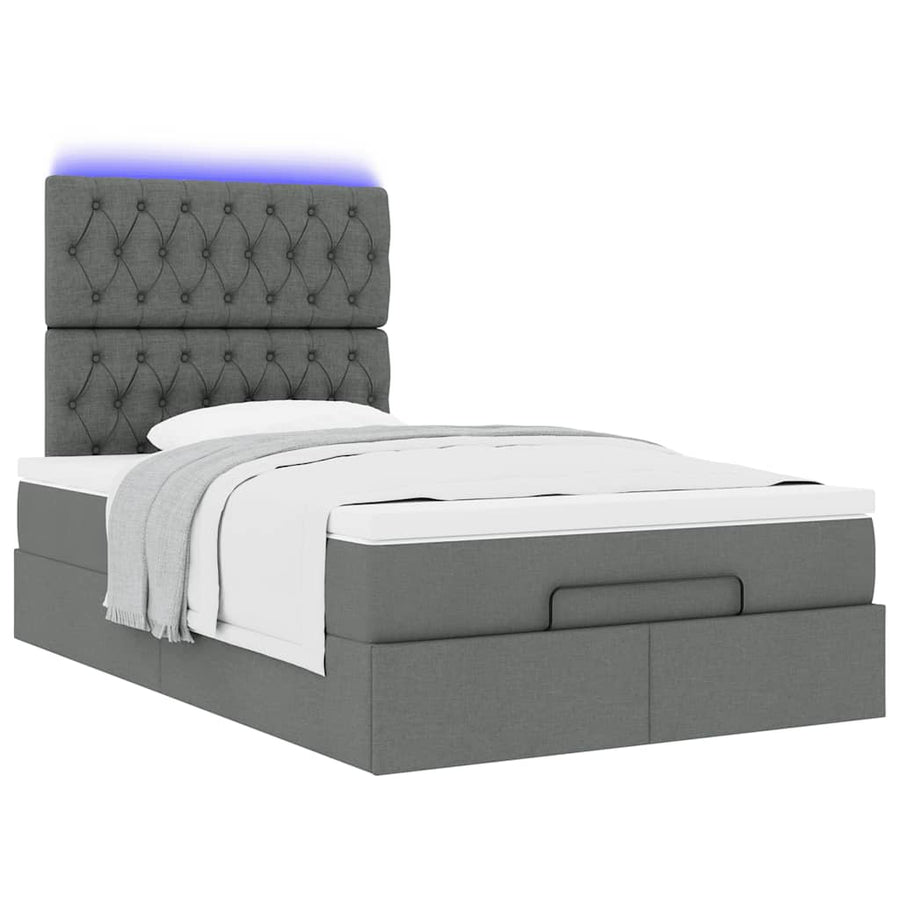 Ottoman bed met matras en LED's 120x190 cm stof donkergrijs