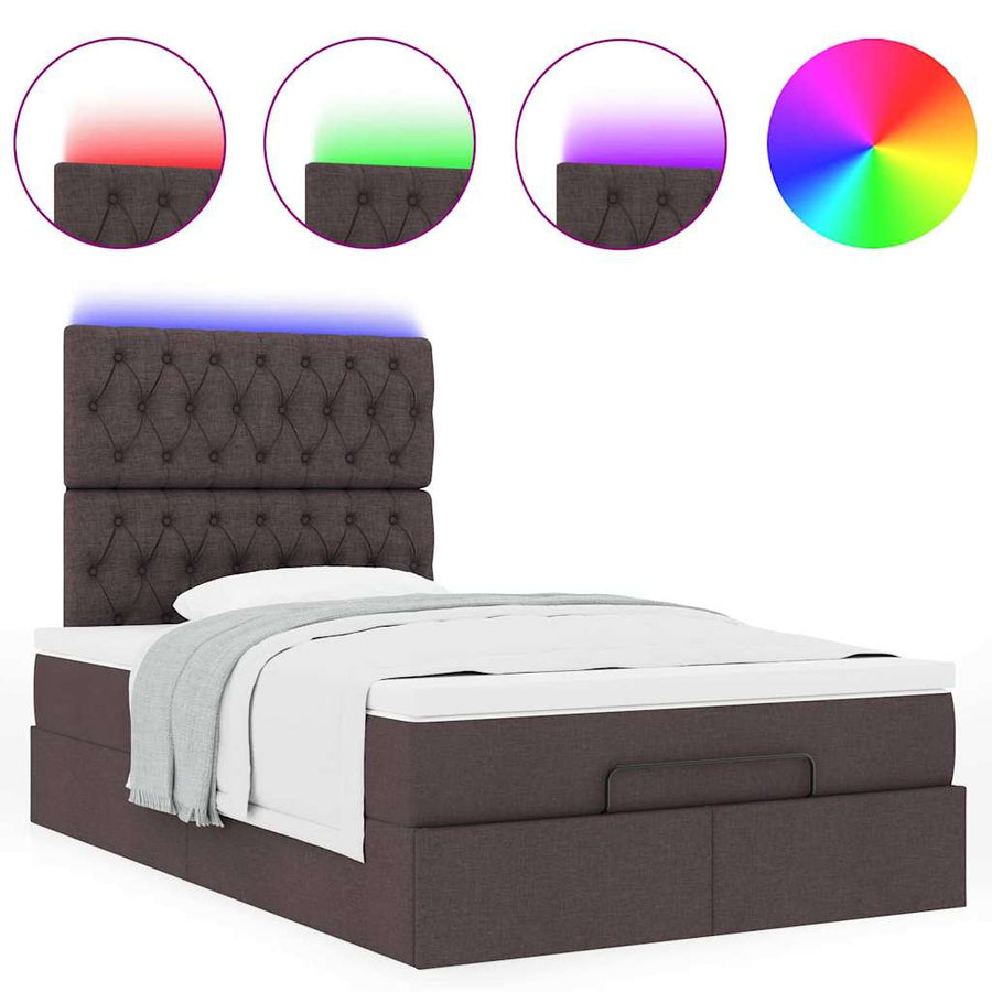 Ottoman bed met matras en LED's 120x190 cm stof donkerbruin