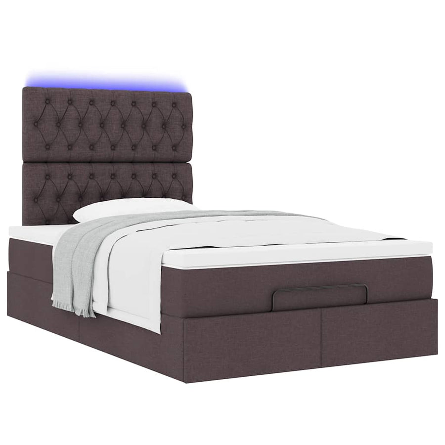 Ottoman bed met matras en LED's 120x190 cm stof donkerbruin