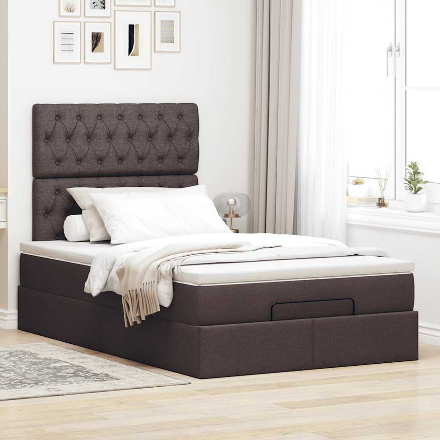 Ottoman bed met matras en LED's 120x190 cm stof donkerbruin