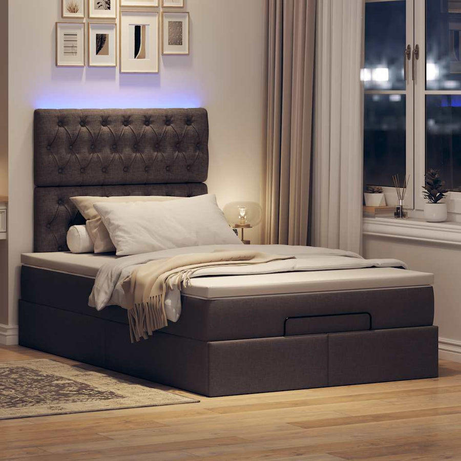 Ottoman bed met matras en LED's 120x190 cm stof donkerbruin