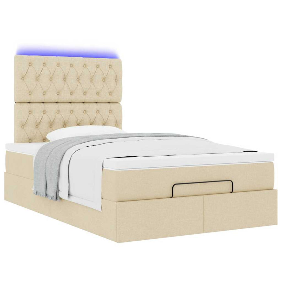 Ottoman bed met matras en LED's 120x190cm stof crèmekleurig