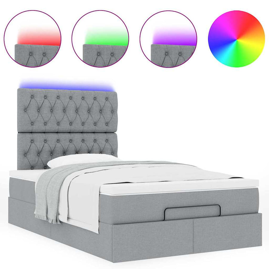 Ottoman bed met matras en LED's 120x200cm stof lichtgrijs