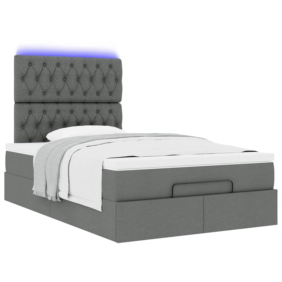 Ottoman bed met matras en LED's 120x200cm stof donkergrijs
