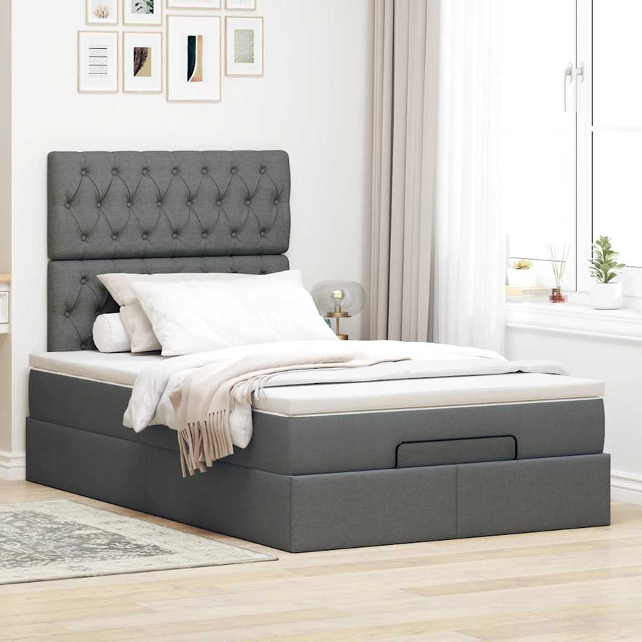 Ottoman bed met matras en LED's 120x200cm stof donkergrijs