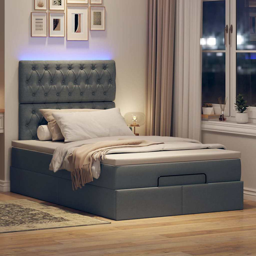 Ottoman bed met matras en LED's 120x200cm stof donkergrijs