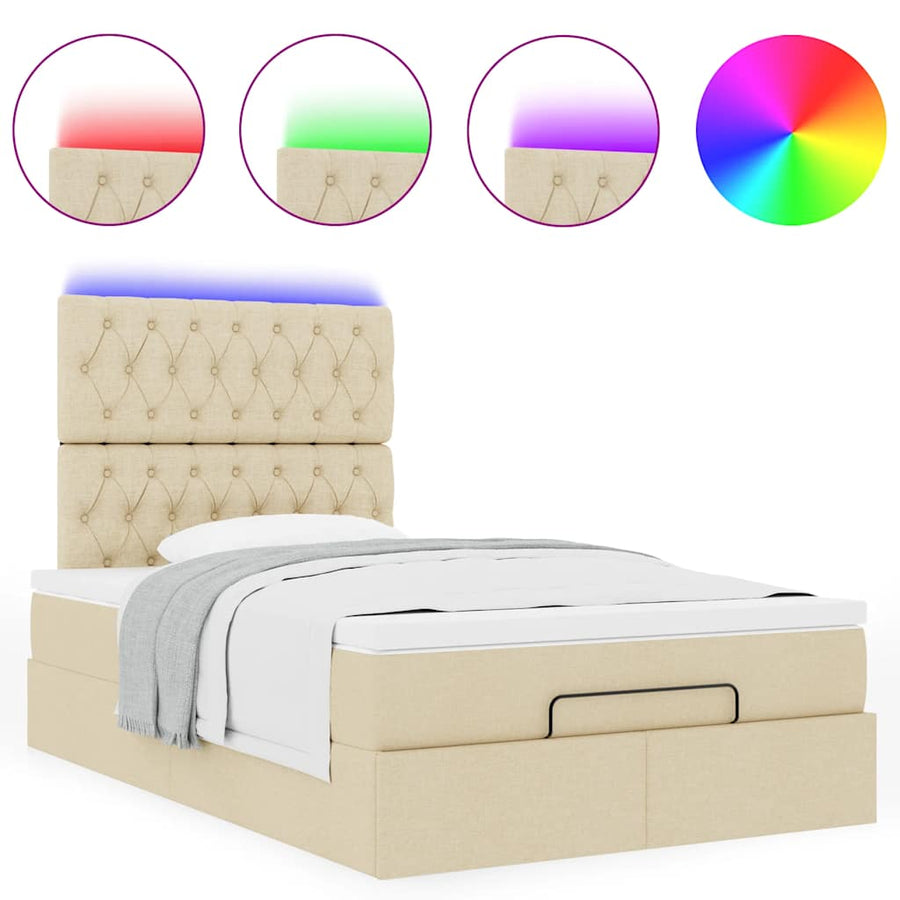 Ottoman bed met matras en LED's 120x200cm stof crèmekleurig