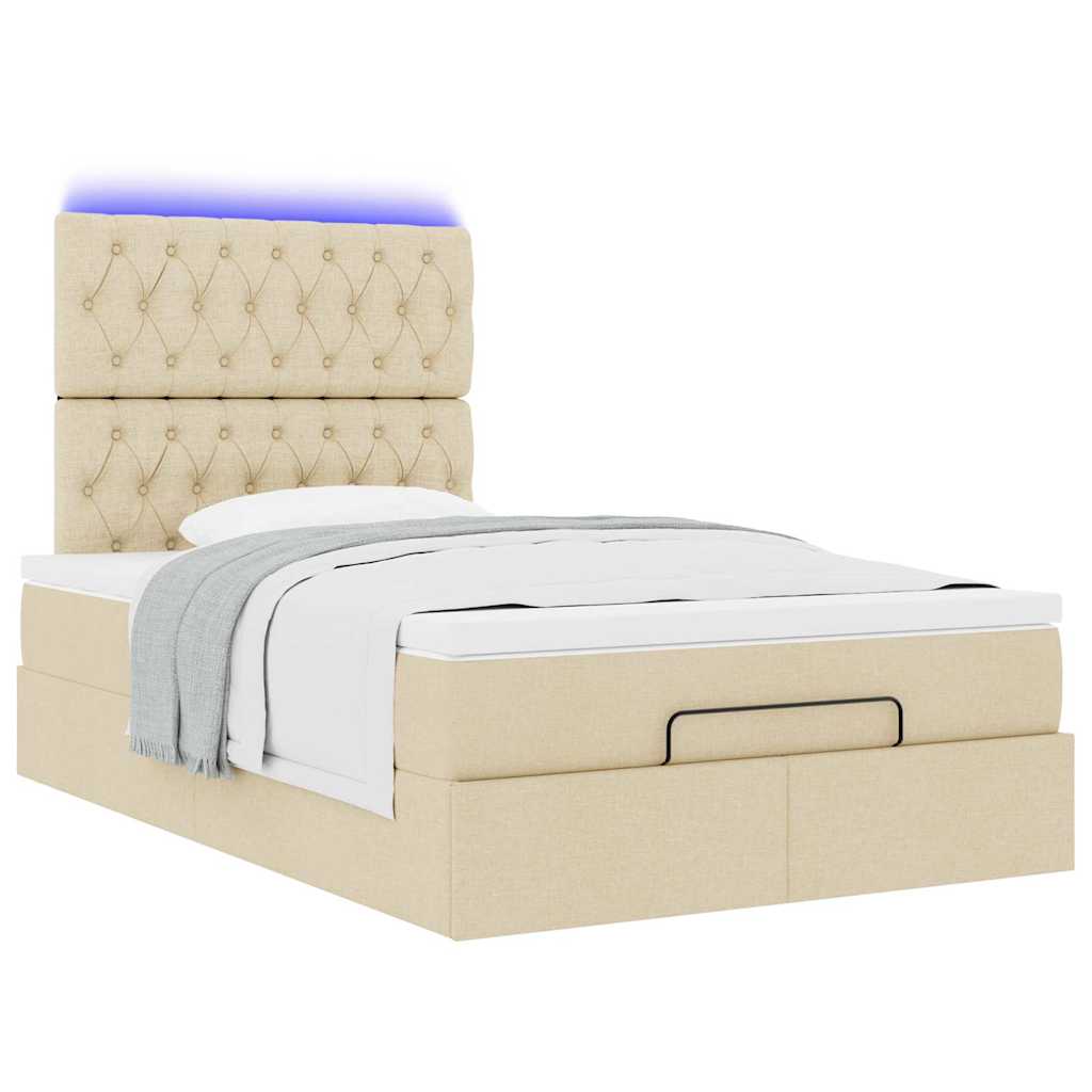 Ottoman bed met matras en LED's 120x200cm stof crèmekleurig