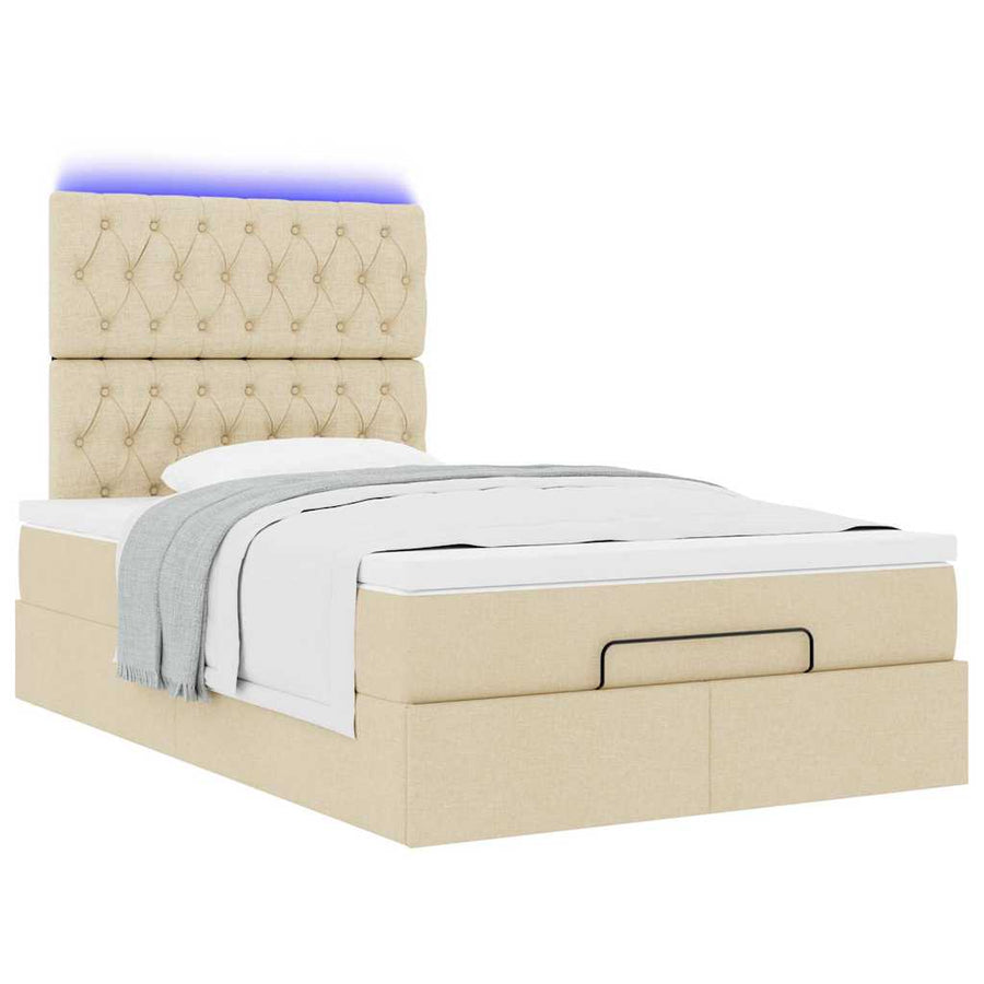Ottoman bed met matras en LED's 120x200cm stof crèmekleurig