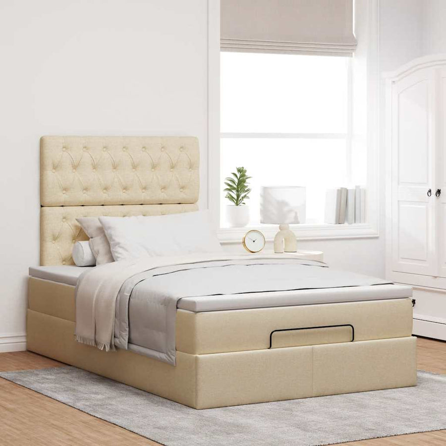 Ottoman bed met matras en LED's 120x200cm stof crèmekleurig
