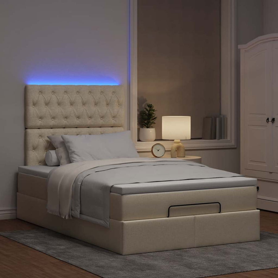 Ottoman bed met matras en LED's 120x200cm stof crèmekleurig