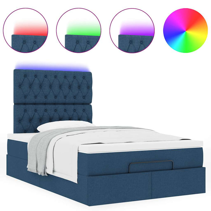 Ottoman bed met matras en LED's 120x200cm stof blauw