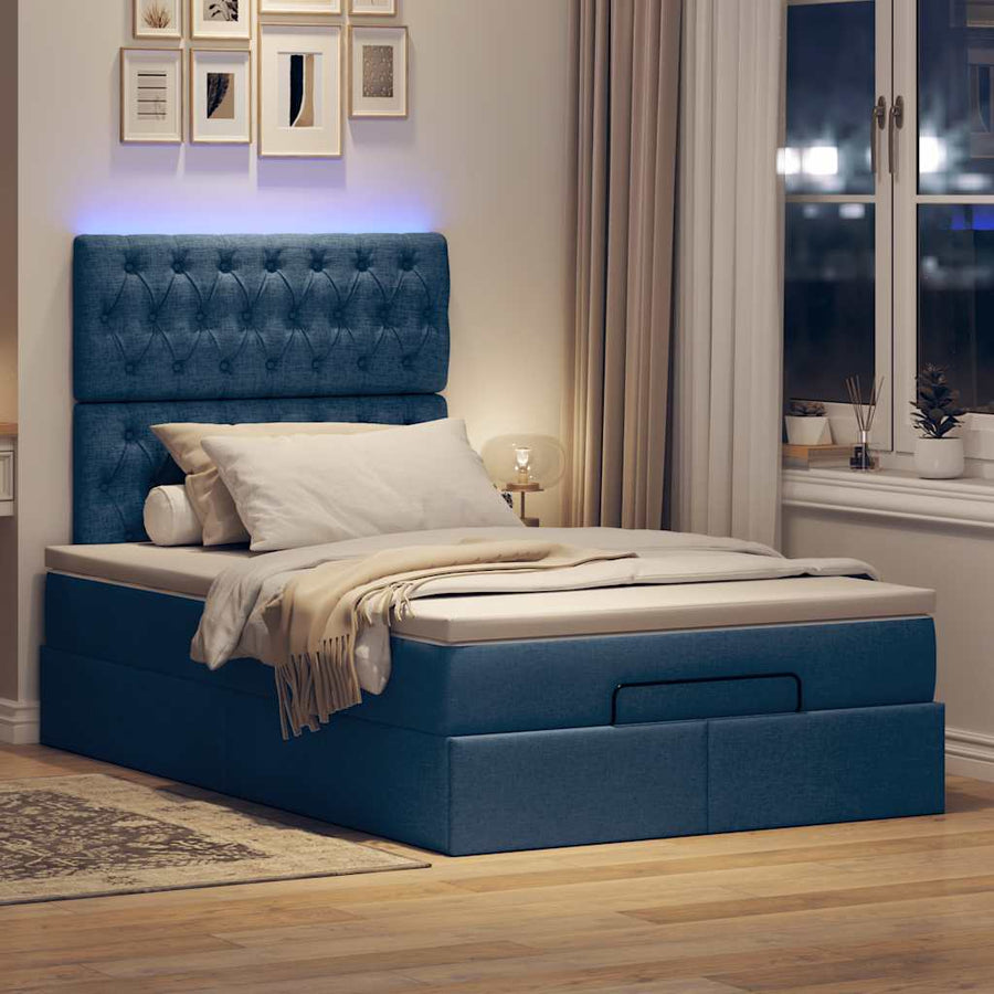 Ottoman bed met matras en LED's 120x200cm stof blauw