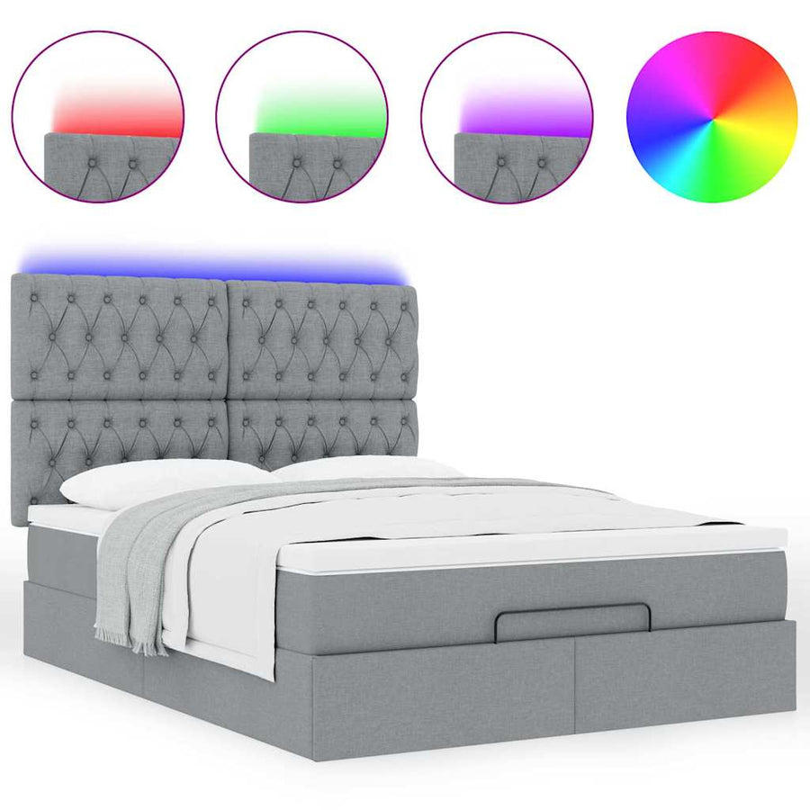 Ottoman bed met matras en LED's 140x190cm stof lichtgrijs