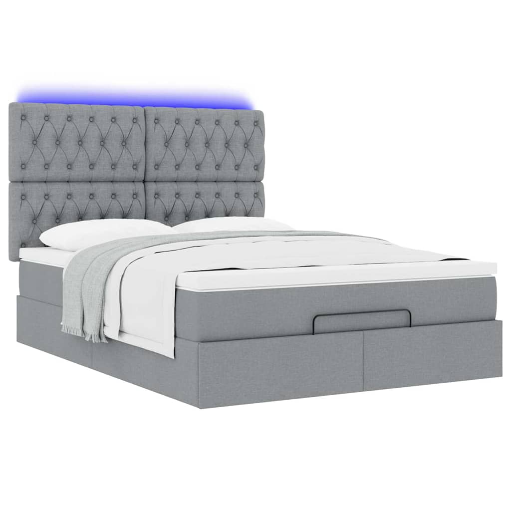 Ottoman bed met matras en LED's 140x190cm stof lichtgrijs