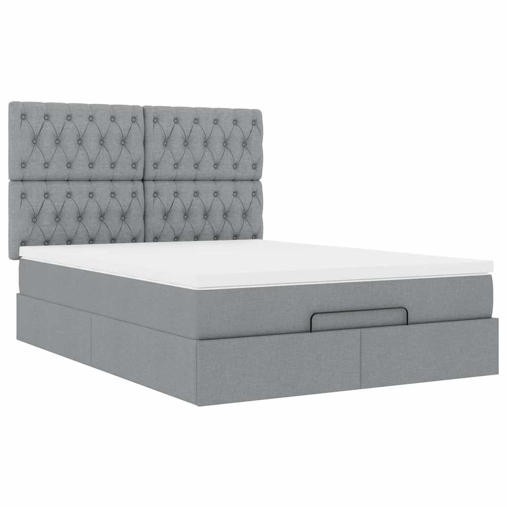 Ottoman bed met matras en LED's 140x190cm stof lichtgrijs