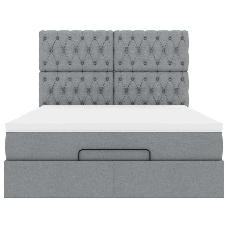 Ottoman bed met matras en LED's 140x190cm stof lichtgrijs