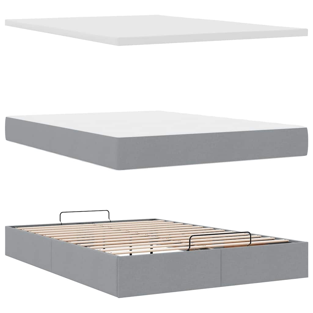Ottoman bed met matras en LED's 140x190cm stof lichtgrijs