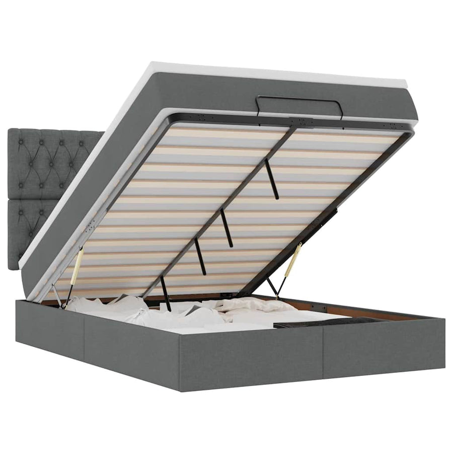 Ottoman bed met matras en LED's 140x190cm stof donkergrijs
