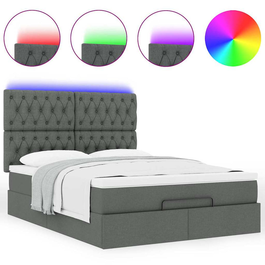 Ottoman bed met matras en LED's 140x190cm stof donkergrijs