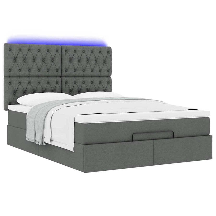 Ottoman bed met matras en LED's 140x190cm stof donkergrijs