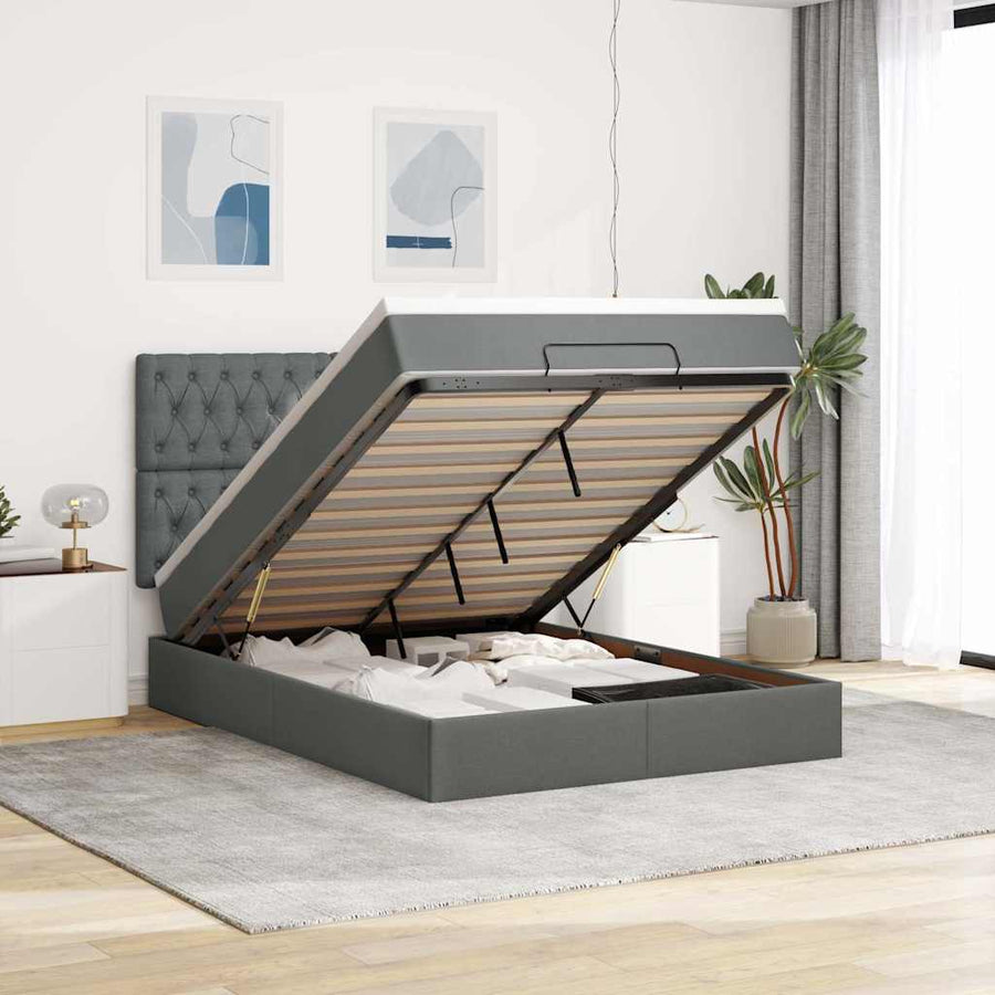 Ottoman bed met matras en LED's 140x190cm stof donkergrijs
