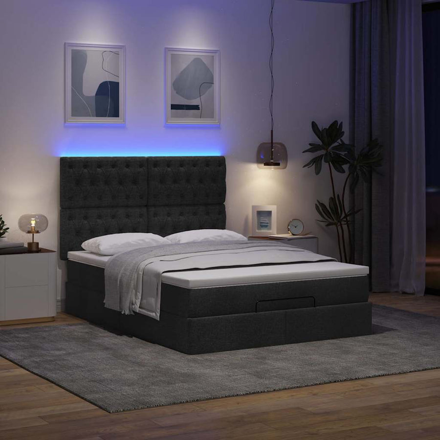 Ottoman bed met matras en LED's 140x190cm stof zwart